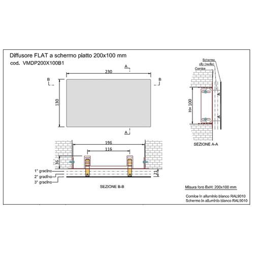 DIFFUSORE PIATTO FILO MURO 200X100 RAL9010 B Foto 4