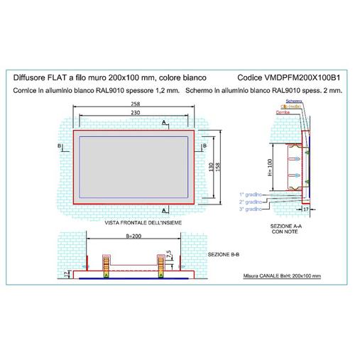 DIFFUSORE PIATTO FILO MURO 200X100 RAL9010 Foto 5