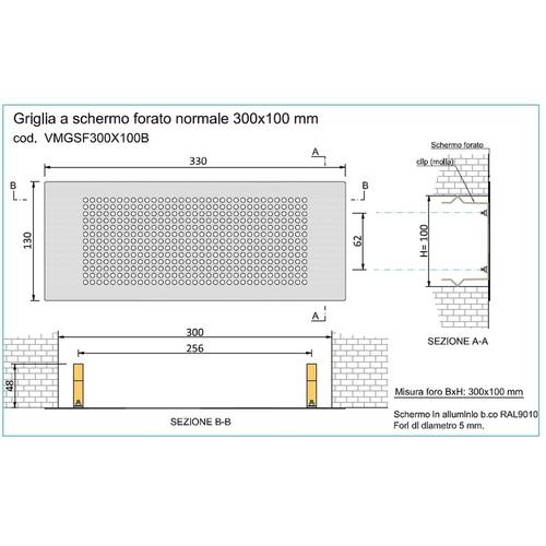 DIFFUSORE A SCHERMO FORATO 300X100 RAL9010 Foto 2