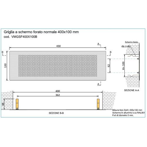 DIFFUSORE A SCHERMO FORATO 400X100 RAL9010 Foto 2