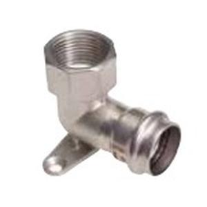 GOMITO 90° ACCIAIO INOX A PRESSARE CON FLANGIA A DUE FORI DI FISSAGGIO Ø 18 MM. F X 1/2" F PS4471G