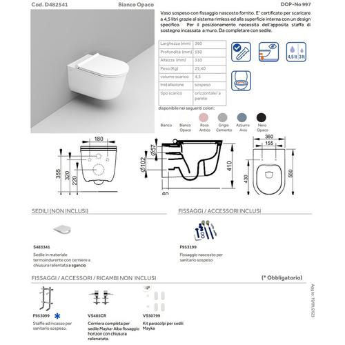 MAYKA D482541 VASO SOSPESO RIMLESS BIANCO OPACO Foto 1