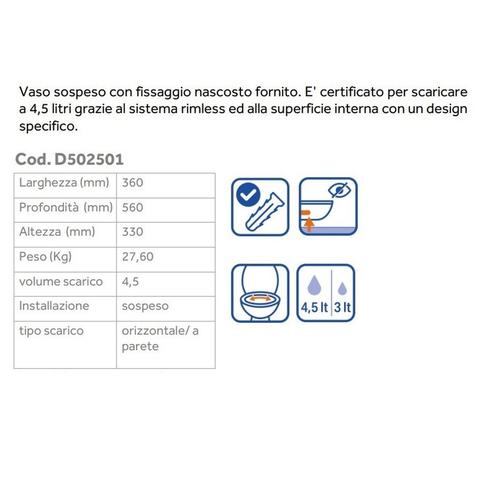 ALBA D502501 VASO SOSPESO RIMLESS BIANCO LUCIDO Foto 3