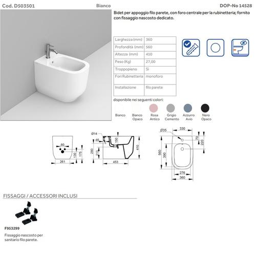 ALBA D503501 BIDET MONOFORO PAVIMENTO BIANCO LUCIDO Foto 2