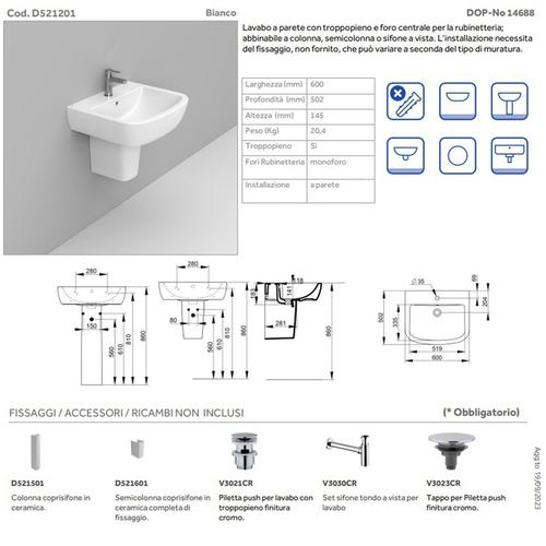 GEMMA2 LAVABO 60 X 50.2 BIANCO (D521201) Foto 2