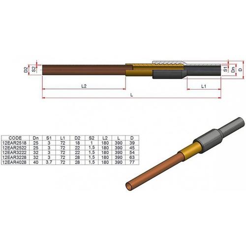 EAR GIUNTO TRANSIZIONE DIRITTO PE/RAME 25 X 22 Foto 2