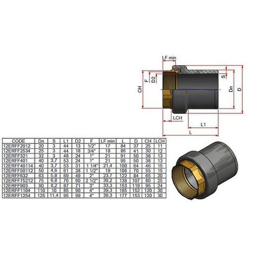 ERFF50112 RACCORDO FIILETTATO OTTONE F. 1 1/2 X 50 Foto 2