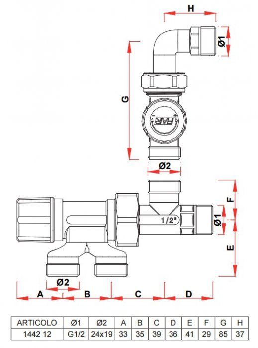 1420 Valvola monotubo termostatizzabile con attacco 3/4 m e sonda 12 mm- FAR  - IDROTERMSTORE