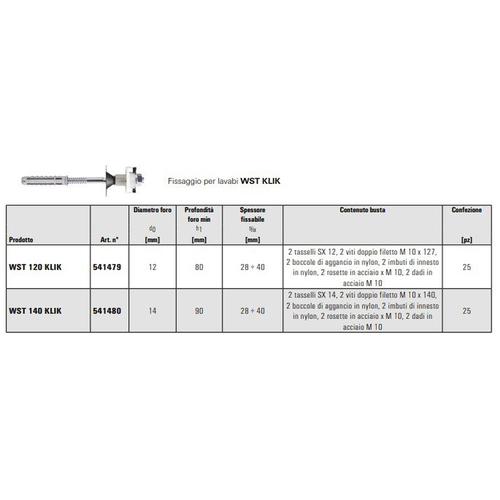 WST 120 KLIK CONFEZIONE FISSAGGIO LAVABO (BUSTA 2 PZ.) Foto 2