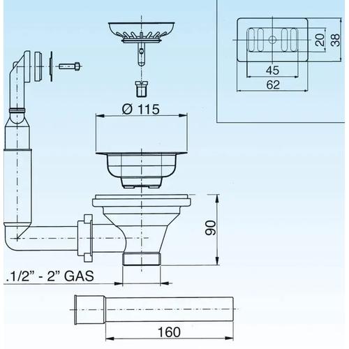 PILETTA CON TROPPO PIENO RETTANGOLARE BASKET 1"1/2 C.S. Foto 3