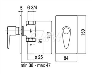 Rubinetto passo rapido per wc con piastra quadrata 3/4&quot