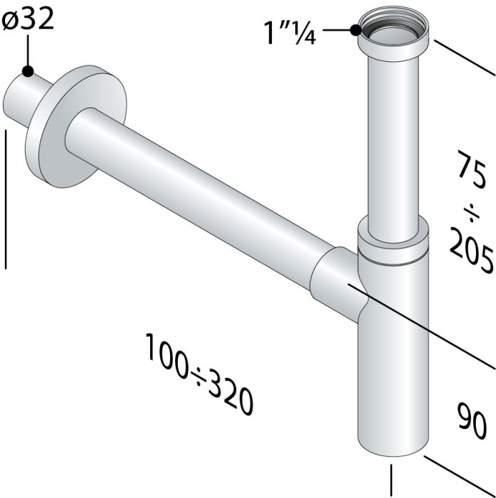 Sapho Omp Tea Minitoti - Sifone per lavabo, scarico 32 mm, cromo