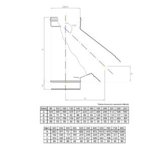EUROSTAR RACCORDO T 135° MONOPARETE Ø 300 MM. IN ACCIAIO INOX