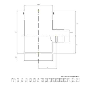 EUROSTAR RACCORDO T 90° MONOPARETE Ø 200 MM. RIDOTTO A Ø 80 MM. IN ACCIAIO INOX