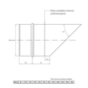 EUROSTAR TERMINALE AD UNGHIA CON RETE MONOPARETE Ø 130 MM. IN ACCIAIO INOX