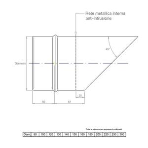 EUROSTAR TERMINALE AD UNGHIA CON RETE MONOPARETE Ø 140 MM. IN ACCIAIO INOX