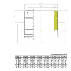 EUROSTAR25 SUPPORTO A SOLAIO DOPPIAPARETE Ø 200 MM. IN ACCIAIO INOX CON INTERCAPIEDINE IN LANA DI ROCCIA