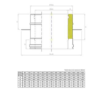 EUROSTAR25 SUPPORTO A SOLAIO DOPPIAPARETE Ø 180 MM. IN ACCIAIO INOX CON INTERCAPIEDINE IN LANA DI ROCCIA