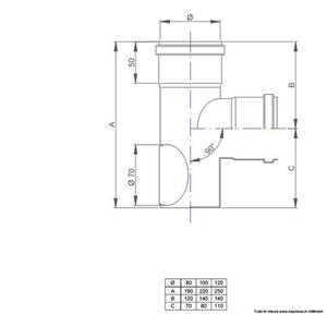 NERINO RACCORDO T 90° CON ISPEZIONE Ø 80 MM. IN ACCIAIO CARBONIO VERNICIATO NERO 12/10 (PER PELLET)