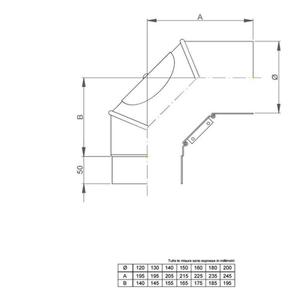 NERONE CURVA FUMO 90° ISPEZIONABILE GIREVOLE Ø 140 MM. IN ACCIAIO CARBONIO VERNICIATO NERO PER ALTA TEMPERATURA (LEGNO, CARBONE, TORBA)