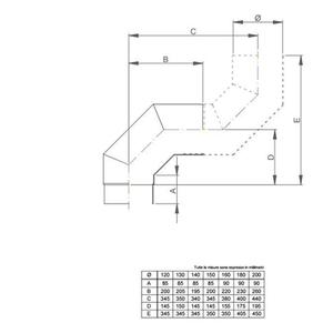 NERONE CURVA FUMO 90° Ø 130 MM. IN ACCIAIO CARBONIO VERNICIATO NERO PER ALTA TEMPERATURA (LEGNO, CARBONE, TORBA)