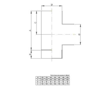 NERONE RACCORDO T 90° CON TAPPO Ø 120 MM. IN ACCIAIO CARBONIO VERNICIATO NERO PER ALTA TEMPERATURA (LEGNO, CARBONE, TORBA)