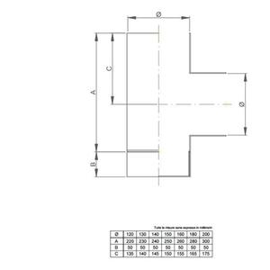 NERONE RACCORDO T 90° CON TAPPO Ø 150 MM. IN ACCIAIO CARBONIO VERNICIATO NERO PER ALTA TEMPERATURA (LEGNO, CARBONE, TORBA)