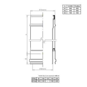 PLASTIKAIR OUT TUBO FUMO DOPPIAPARETE H.1000 - INTERNO IN PPS Ø 80 MM. / ESTERNO INOX Ø 100 MM. PER CALDAIE A CONDENSAZIONE