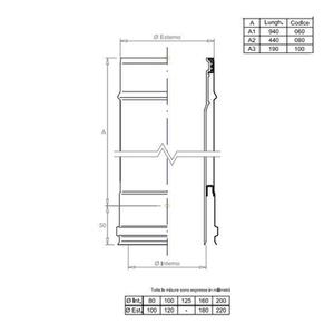 PLASTIKAIR OUT TUBO FUMO DOPPIAPARETE H.500 - INTERNO IN PPS Ø 80 MM. / ESTERNO INOX Ø 100 MM. PER CALDAIE A CONDENSAZIONE