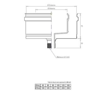 PLASTIKOAX TAPPO DI SCARICO DOPPIAPARETE - INTERNO IN PPS Ø 125 MM. / ESTERNO INOX Ø 200 MM. PER CALDAIE A CONDENSAZIONE